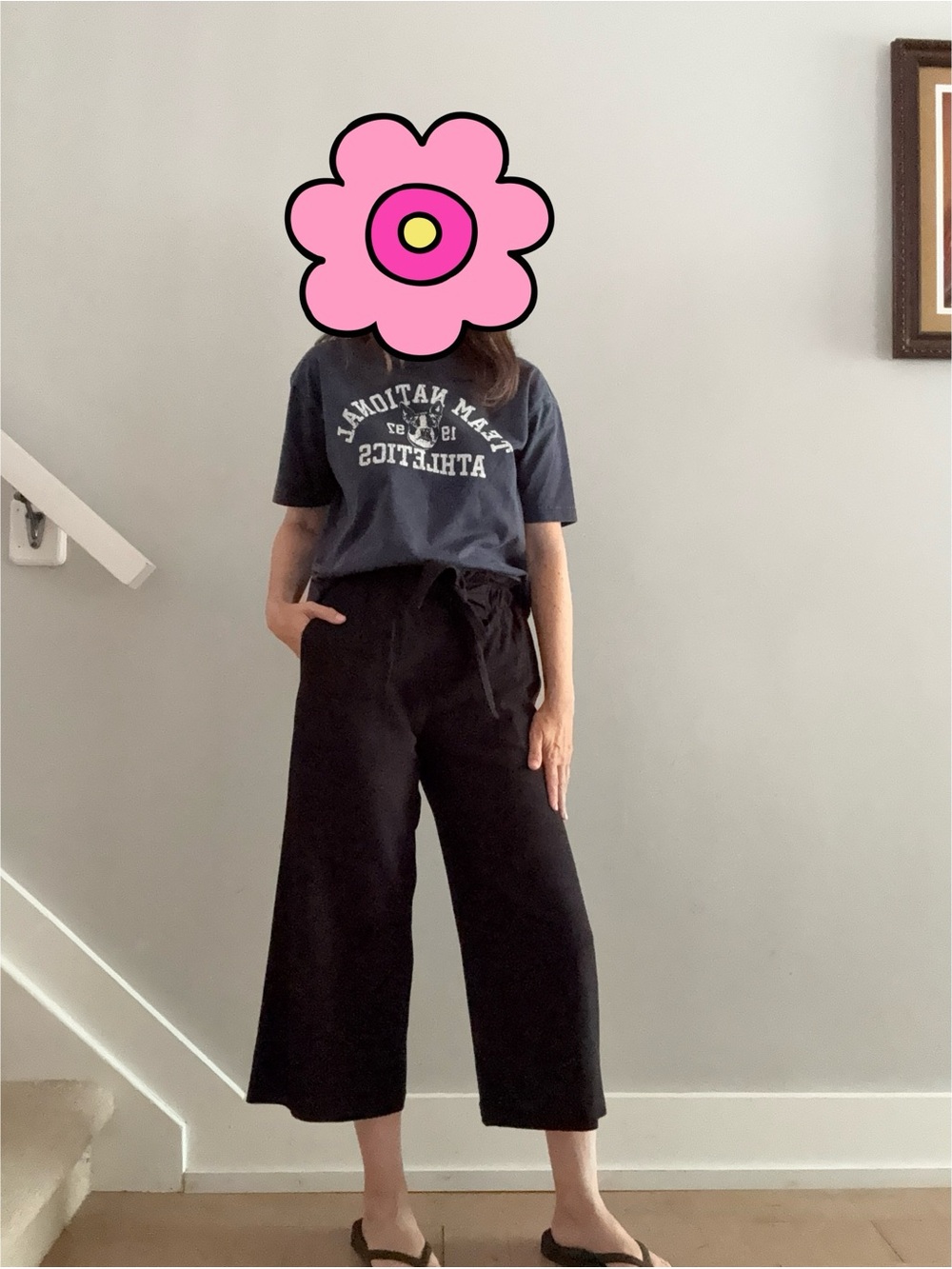 Pink Martini Black Wide-Leg Cropped Pants with Tie Waist